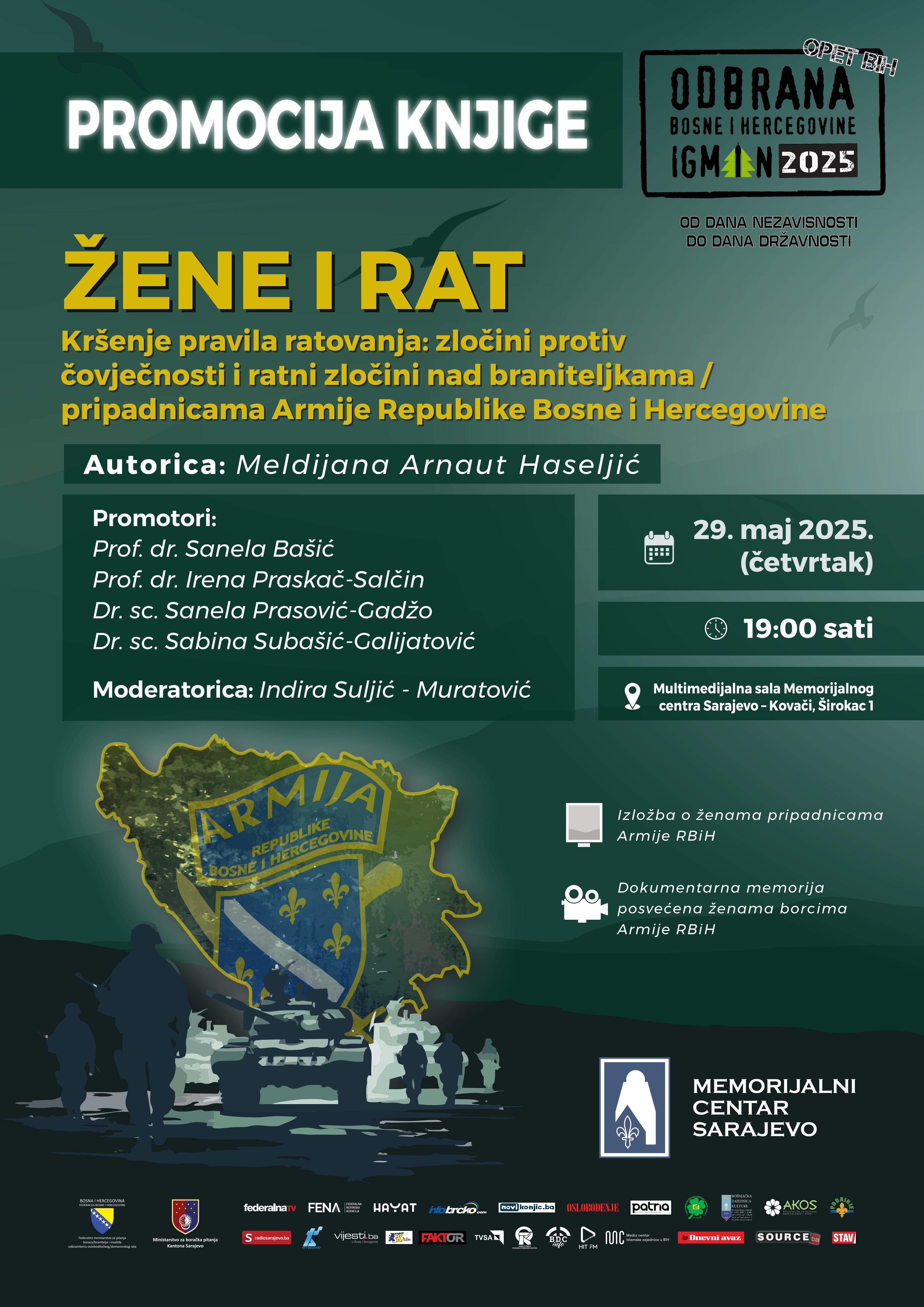Poster A3_opet bih 2025_promocija knjige ŽENE I RAT 2.jpg - Promocija knjige “Žene i rat” dr. Meldijane Arnaut-Haseljić u okviru manifestacije “Odbrana BiH – Igman 2025”